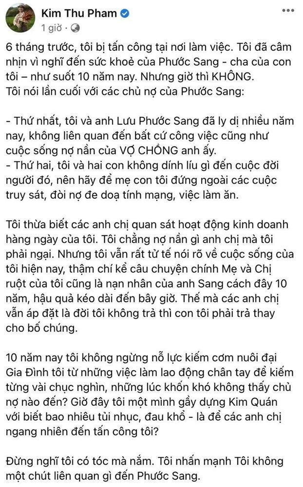 Sau 10 năm ly hôn với Phước Sang, Kim Thư vẫn bị chủ nợ của chồng cũ tới làm phiền