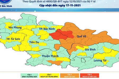 Bắc Ninh có 4 xã, phường thuộc nhóm nguy cơ rất cao