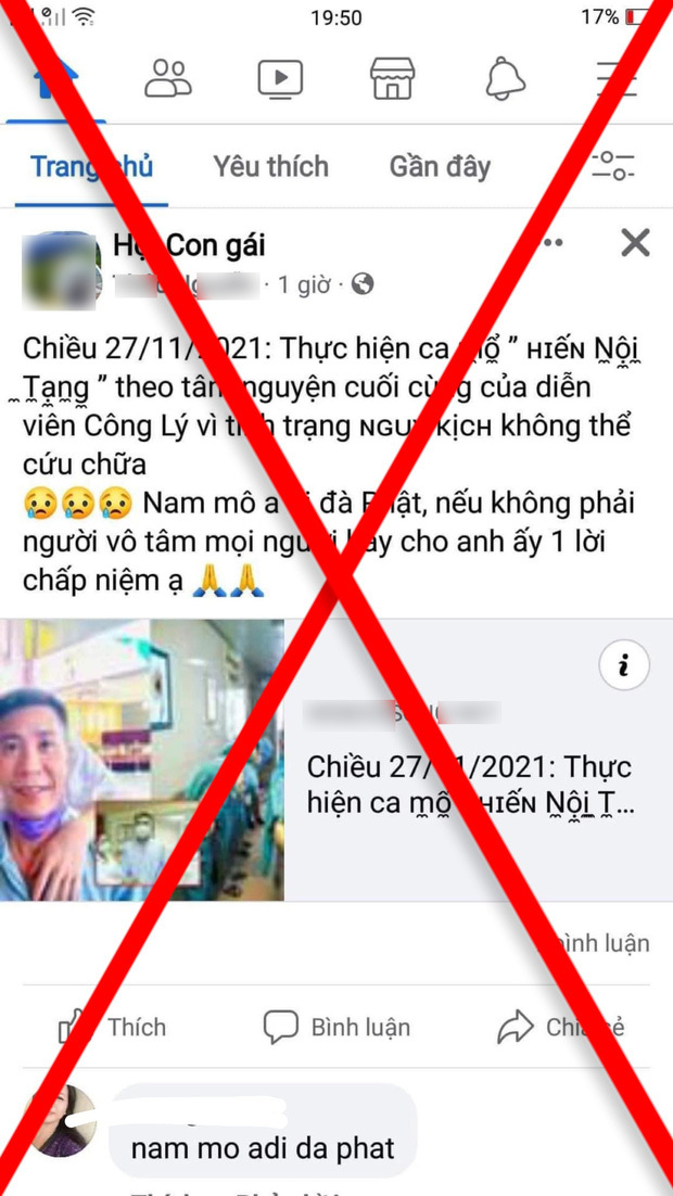 NSND Công Lý bị đồn qua đời, vợ kém 15 tuổi cùng loạt sao Việt bức xúc