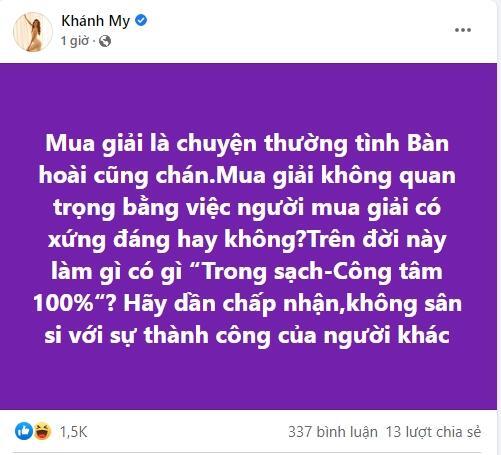 Khánh My bị chỉ trích khi bàn về việc mua giải giữa lúc Thùy Tiên đăng quang Hoa hậu 