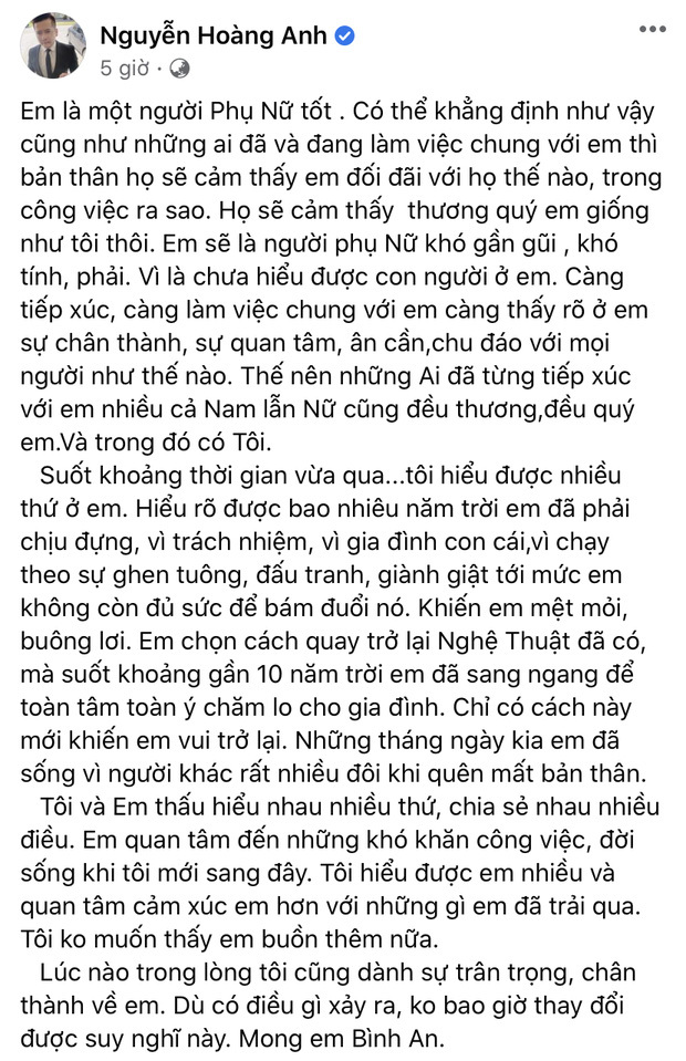 Bị tố ngoại tình, Hoàng Anh viết tâm thư gửi Thắm Bebe