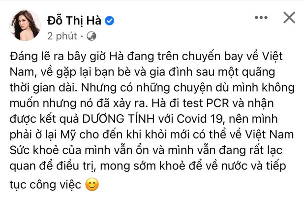 Hoa hậu Đỗ Thị Hà dương tính Covid-19, hủy lịch bay về Việt Nam