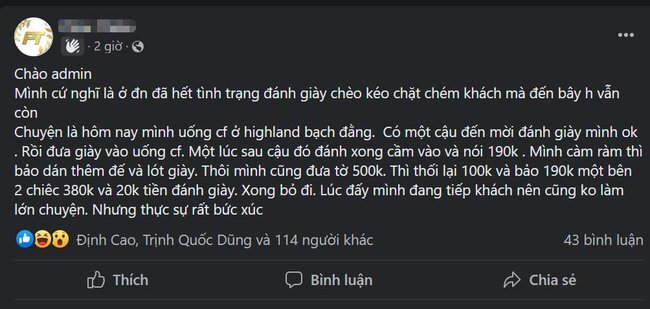 Triệu tập đối tượng chặt chém khách đánh giày 400.000 đồng/đôi