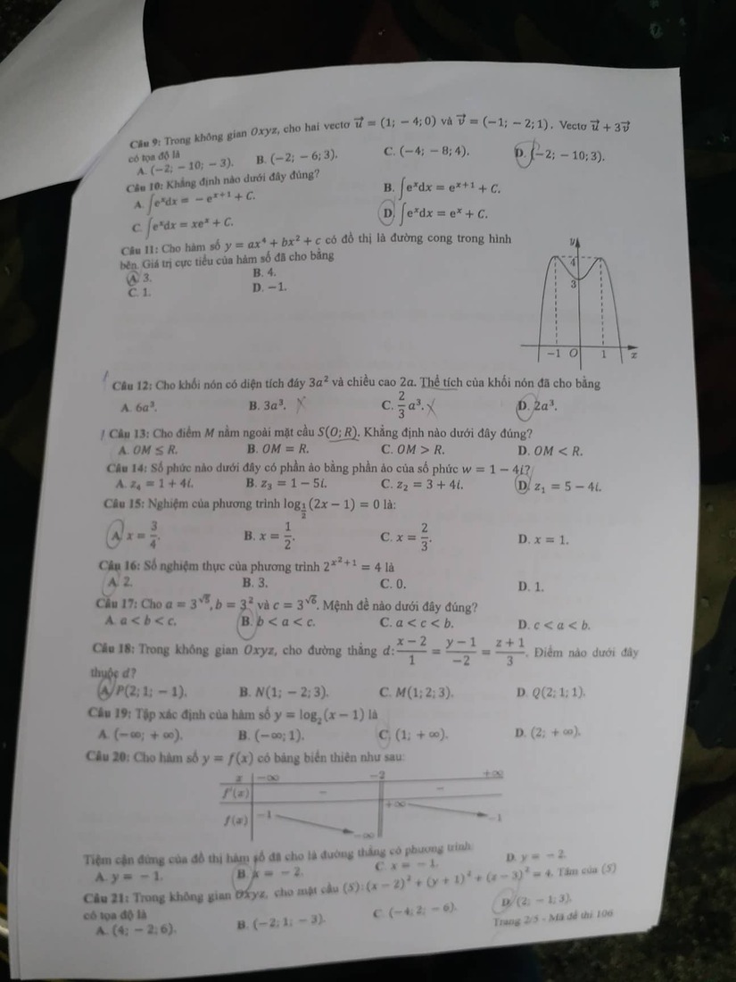 Đáp án đề thi môn Toán Học mã đề 106 kỳ thi THPT Quốc Gia 2022