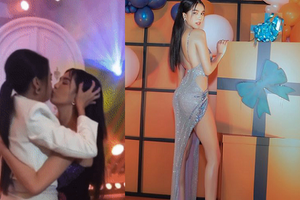 Ngọc Trinh gây choáng khi diện đầm cắt xẻ siêu hiểm hóc, hôn môi bạn đồng giới trong tiệc sinh nhật