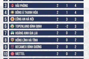 Bảng xếp hạng V.League: Nam Định và Hải Phòng gây ấn tượng mạnh