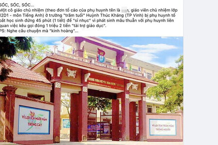 Xác minh việc giáo viên bắt học sinh đứng cả tiết học vì tiền 'tài trợ giáo dục' ở Nghệ An