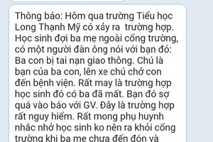 Bác thông tin học sinh ở TP HCM bị người lạ dụ dỗ chở đi vì 'ba gặp tai nạn'
