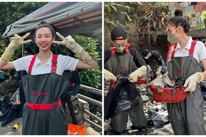 Hoa hậu Thùy Tiên 'lăn xả' lội kênh dọn dẹp bãi rác khủng đen kịt khiến nhiều người nể phục