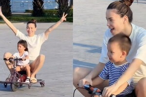 Hà Hồ gây sốt khi để mặt mộc giản dị vô tư đi công viên vui chơi cùng cặp song sinh 