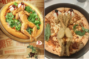 Trung Quốc gây xôn xao với món pizza phủ ếch chiên giòn