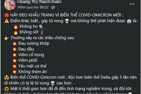 "Biến thể Covid-Omicron độc hơn biến thể Delta gấp 5 lần" là tin giả