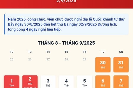Lịch nghỉ lễ Quốc khánh 2/9/2025