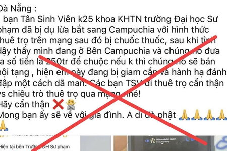 Thông tin sinh viên ở Đà Nẵng bị bắt cóc sang Campuchia là sai sự thật