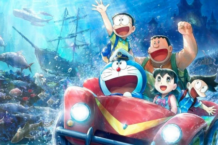 Doraemon đưa Nobita và Shizuka đến Hạ Long, mặc áo dài, đội nón lá