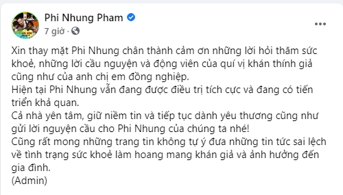 Thông tin mới nhất về tình hình sức khỏe của ca sĩ Phi Nhung